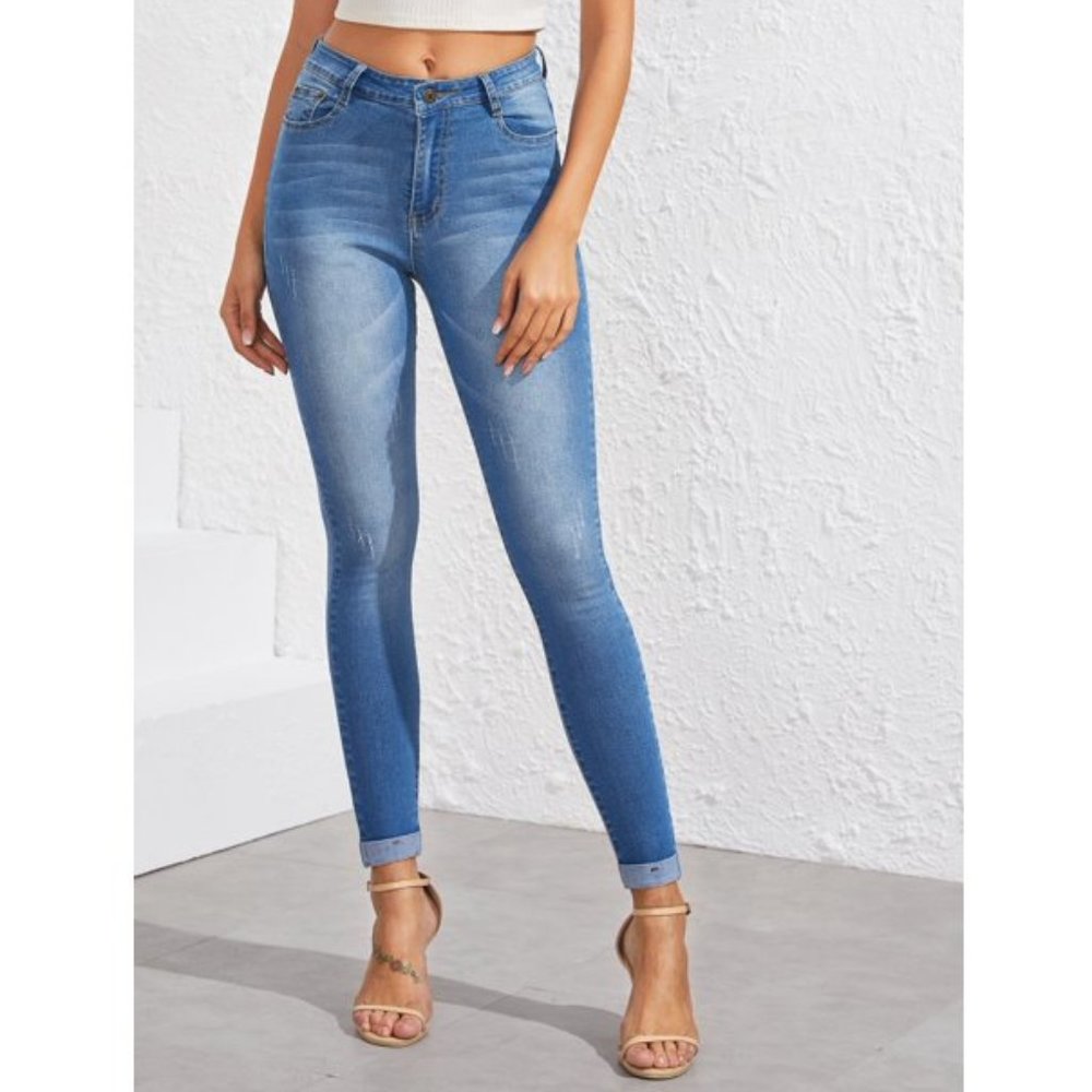 shein womens stonewash cat whiskers skinny jeans medium cuffed ankle med wash
